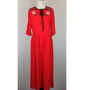 Journey Five Maxi Dress Womens Large Boho Hippie Embroidered Red Floral